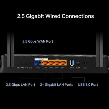 TP-Link Archer BE3600 беспроводной маршрутизатор Wi-Fi 7 Dual-Band до 3.6 Gbps EasyMesh HomeShield 4× антенны 2× 2.5 Gbps 3× 1 Gbps LAN USB 3.0 Чёрный (ARCHER BE3600)