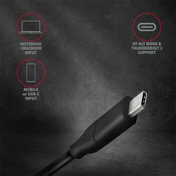 Axagon Видео кабель RVC-DPC 1.8m, USB Type-C, DisplayPort 1.2, 4096 x 2160, 60Hz, активный видеопреобразователь, HDCP 2.2 (RVC-DPC)