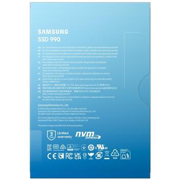 Samsung 990 SSD M.2 PCIe 4.0x4 NVMe, 2000GB, 7250/6450MB/s, 850K/1200K IOPS, V-NAND, 256-bit AES, TCG Opal 2.0, TRIM, S.M.A.R.T. (MZ-V9V2T0BW)