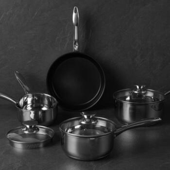 Russell Hobbs Classic Collection S/S набор сковород BW06572EU72, 5 шт., 14-24 см, нержавеющая сталь, стеклянные крышки (BW06572EU72)