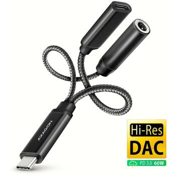 Axagon USB adapteris ADA-HCPD, 384 kHz/32-bit DAC, strāvas piegāde 60W, TRRS savienojums, austiņu savienojums (ADA-HCPD)