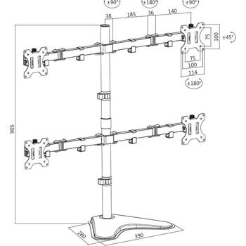 LogiLink BP0046 подставка для монитора, 4 монитора, 13-32 дюйма, 8 кг, VESA 75x75, 100x100, настольное крепление, LCD, LED, ТВ (BP0046)