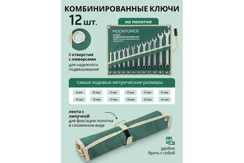 Rockforce RF-5121P Набор комбинированных ключей, 12шт, 8-24мм, CrV, хромированные, полотно (RF-5121P)