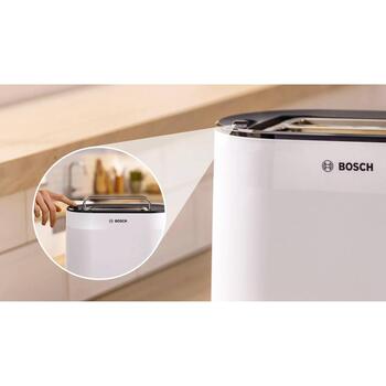 Bosch Tosteris TAT2M121, 950 W, 2, balta, plastmasa, atkausēšana, augstais pacēlums, automātiskā izslēgšanās (TAT2M121)