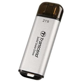 Transcend ārējais SSD ESD300 TS2TESD300S, 2TB, USB Type-C, 1050MB/s lasīšana, 950MB/s rakstīšana, 10Gbit/s, 3D NAND, sudraba (TS2TESD300S)