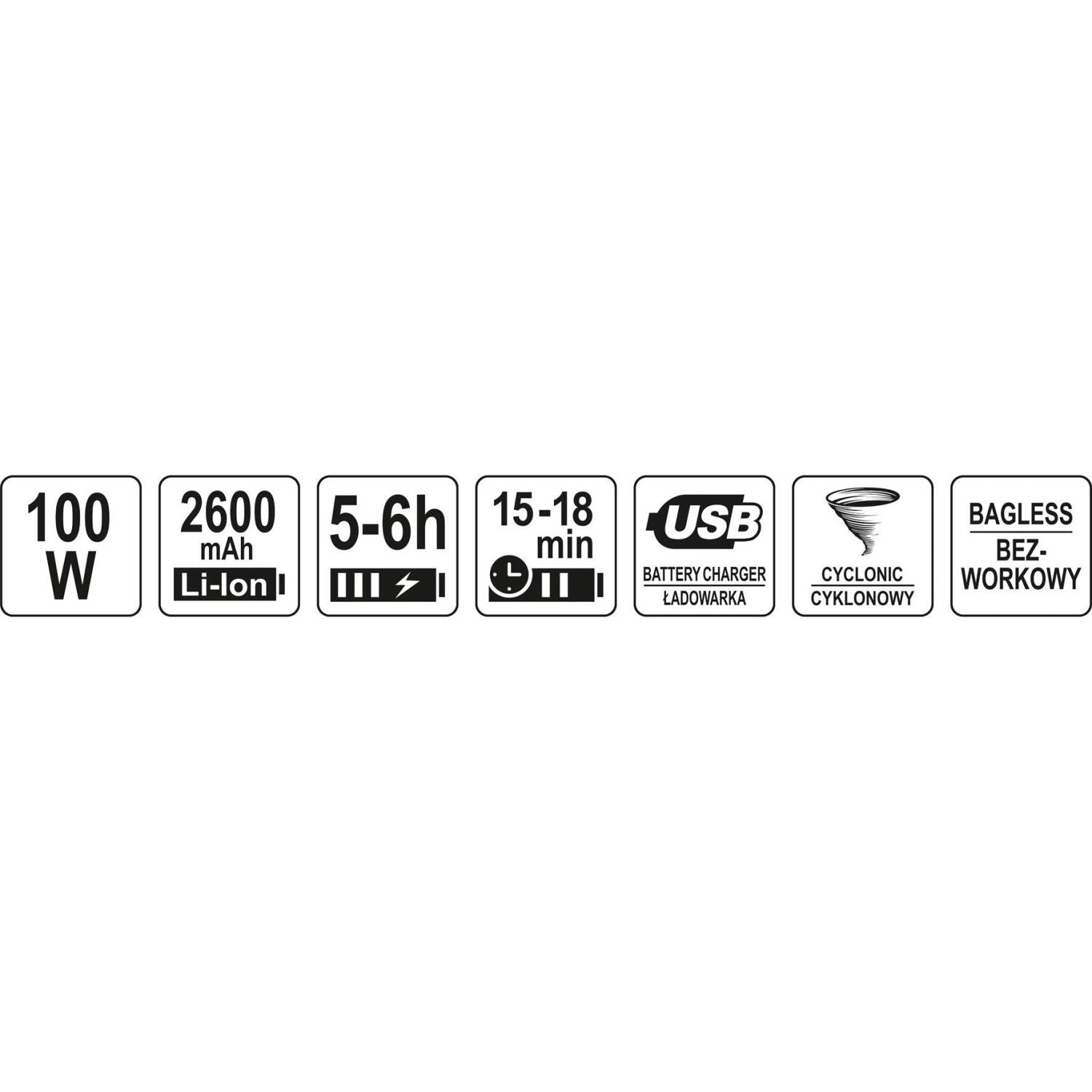 Sthor akumulatora putekļu sūcējs 82970, 100W, 5,5kPa, 2600mAh, 15-18min, HEPA filtrs, turbo suka, mitrā un sausā tīrīšana (82970)