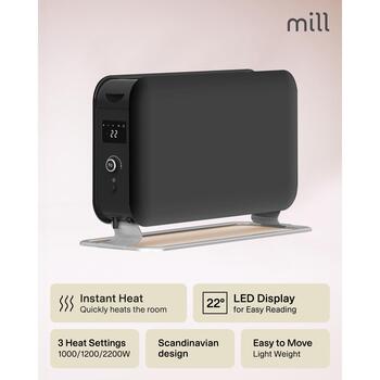 Mill Konvekcijas sildītājs CO2200LEDMAXBLACK, 2200 W, 3 jaudas līmeņi, 5-30 m², LED displejs, klusa darbība, melns (CO2200LEDMAXBLACK)