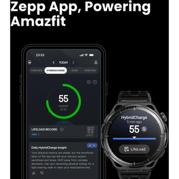 Amazfit умные часы Balance 3 W2677GL4N, 1,5-дюймовый AMOLED, 480x480 пикселей, 64 ГБ, 658 мАч, 21 день, 10 ATM, титан, черный (W2677GL4N)