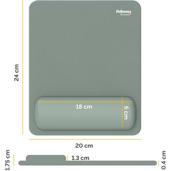 Fellowes Breyta peles paliktnis ar plaukstas atbalstu 100142558, 240mm, 200mm, 17.5mm, salvija, ergonomisks, antibakteriāls (100142558)