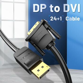 Vention Видео кабель DP на DVI 1м HAFBH, 5.2мм, черный, 1080p, 60Гц, 3D, Plug and Play, алюминиевая фольга, медь (HAFBH)