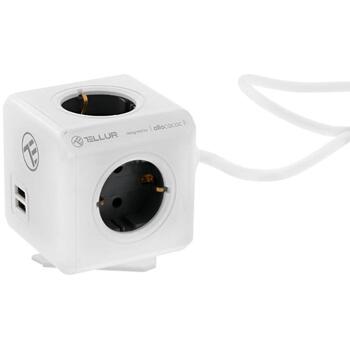 Tellur Удлинитель TLL151111, 4 розетки, 2xUSB, 1.5m, 60W, защита безопасности, алюминий (TLL151111)