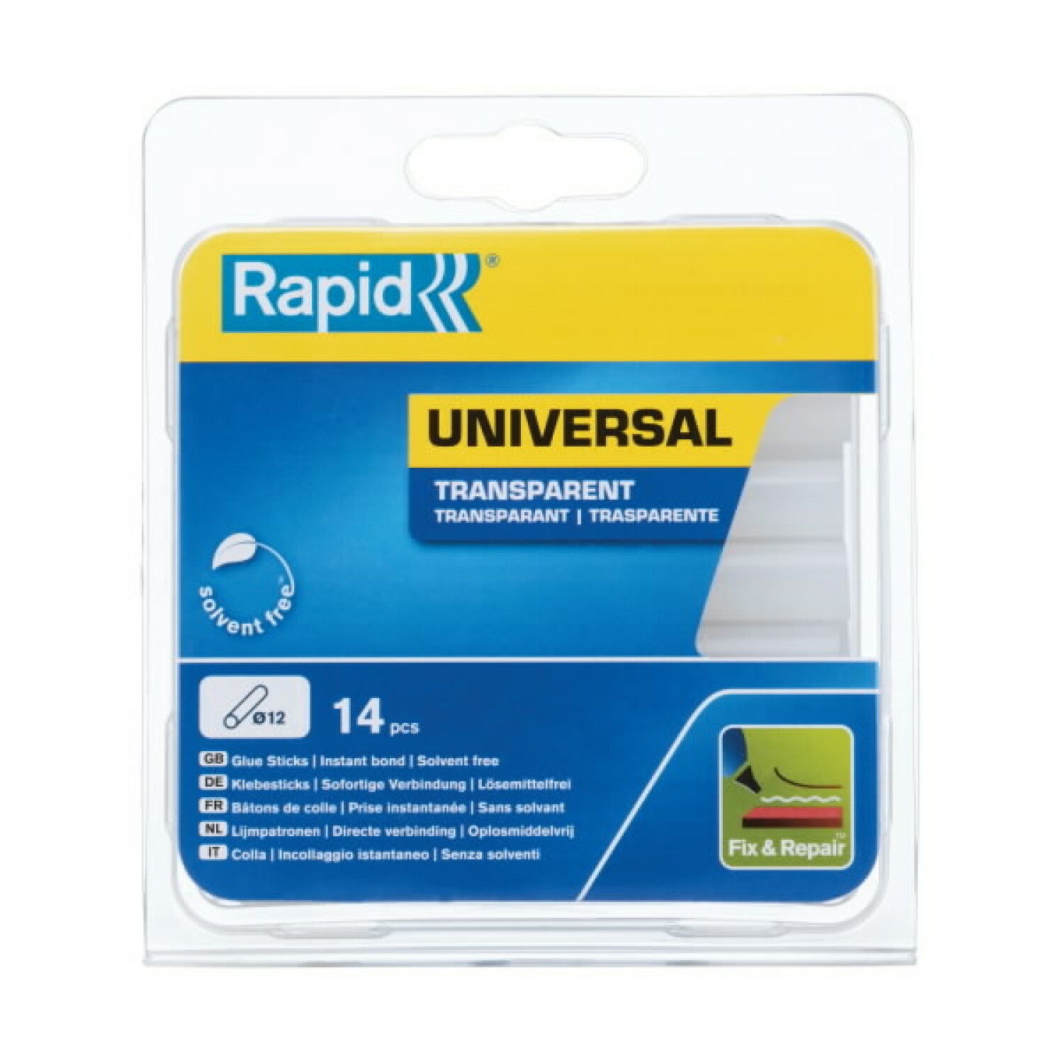 Rapid 40107356 клеевые стержни, 12x94мм, 125г, 14шт, прозрачные, универсальные, без растворителей (40107356)