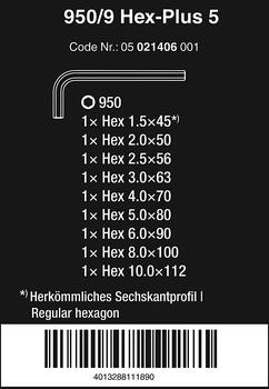 Seškanšu atslēgu komplekts 950/9 Hex-Plus 5 L-key set (9gab.) 05021406001 WERA (021406&WERA)