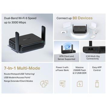 Mercusys дорожный маршрутизатор MR84X-Travel, 574/2402 Мбит/с, 10/100/1000 Мбит/с, 1x RJ-45, 1x USB (MR84X-Travel)