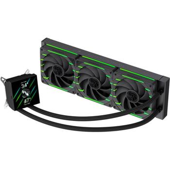 Gamemax procesora šķidruma dzesētājs HAILSTORM 360 LCD BK, 66.89 cfm, TDP līdz 330W, ARGB ventilators, 800-2000 rpm (HAILSTORM 360 LCD BK)