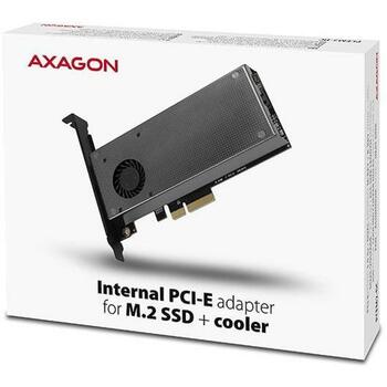 Axagon SSD адаптер PCEM2-DC PCIe 3.0, 2x M.2, 8GBps, черный, 140 x 68 x 17 мм, 2 термопрокладки, вентилятор (PCEM2-DC)