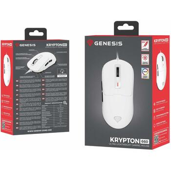 GENESIS Krypton 660 NMG-2190, spēļu pele, optiskā, USB Type-A, 12000 dpi, 6 pogas, RGB, balta (NMG-2190)