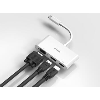 D-Link 3-в-1 USB-C на HDMI/VGA/DisplayPort адаптер DUB-V310, 11см, поддержка 4K, USB-C мужской разъем (DUB-V310)