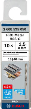 HSS-G urbji metālam 1,5mm, 10gab., Urbjmašīnām/skrūvgriežiem PRO METAL HSS-G STANDARTA SPIRĀLVEIDA URBJA GARUMS, 2608595050, BOSCH (2608595050)