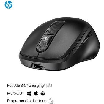 HP 515 bezvadu pele 9C2F7AA#ABB, 4000 DPI, 2.4 GHz, 10 m, 5 pogas, USB Type-A uztvērējs, USB Type-C uzlāde, melna (9C2F7AA#ABB)