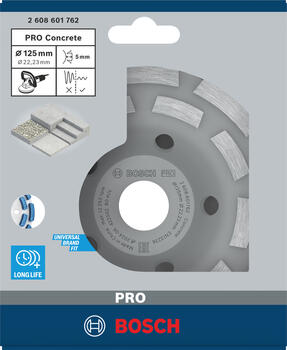 Dimanta kausveida disks 125 x 22.23 mm Concrete, Betona slīpmašīnām PRO CONCRETE KAUSVEIDA DISKS, 2608601762, BOSCH (2608601762)