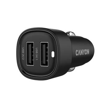 Auto lādētājs ar 24 W jaudu un divām USB A izejām OnDrive 24 2×USB-A Melns CNE-CCABR2AA CANYON (CNE-CCABR2AA)
