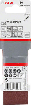Slīplente kokam, vario 40x303,K80,3 gab., Lentes slīpmašīnām PRO X440 SLĪPLENTA, 2608606207, BOSCH (2608606207)