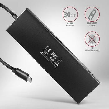 Axagon USB centrmezgls HUE-F7C USB 3.2 7 porti, 30 cm kabelis, alumīnija korpuss, Hot Plug, Plug and Play (HUE-F7C)