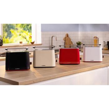 Bosch kompaktais tosteris TAT3M123, 950 W, 2 šķēles, plastmasa, melns, augsta pacelšana, automātiska izslēgšanās (TAT3M123)