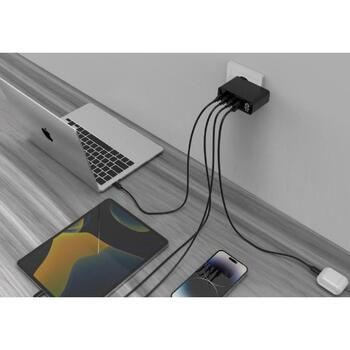 Gembird Зарядное устройство TA-UC-PDQC100LCD-01-BK 100 Вт, 4 порта, 3 Type-C, 1 Type-A, ЖК-дисплей, PD, QC 3.0, AC, черный (TA-UC-PDQC100LCD-01-BK)