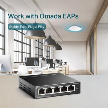 5-Port 10/100Mbps darbvirsmas slēdzis ar 4-Port PoE, TP-Link, TL-SF1005LP, 5× 10/100 Mbps, 4× PoE, 41 W (TL-SF1005LP)