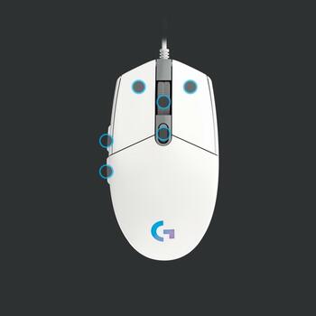 Logitech USB оптическая мышь G203/WHITE 910-005797, 8000 DPI, 6 кнопок, RGB подсветка, 2.1m кабель (910-005797)
