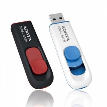 Adata USB флешка C008 AC008-64G-RKD, 64 GB, USB Type-A, черный/красный, пластик, Plug and Play (AC008-64G-RKD)