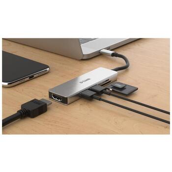 D-Link док-станция DUB-M530, USB-C, 2x USB 3.0, HDMI 1.4, 4K Ultra HD, 5 Гбит/с, SD/microSD картридер, алюминий (DUB-M530)