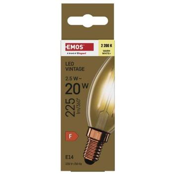 Emos LED лампочка Vintage Candle Z53012, 2,5 W, 225 lm, E14, 2200 K, 320°, 2 чипа, класс F (Z53012)