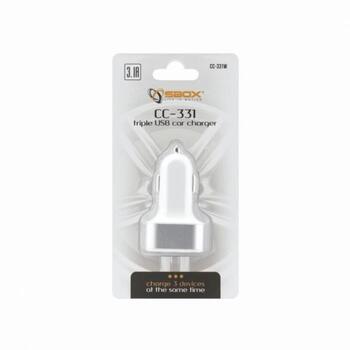 Sbox Автомобильное зарядное устройство CC-331W, AC 12-24V, 5V, USB 2.0, белый/серебристый, горячая замена (CC-331W)