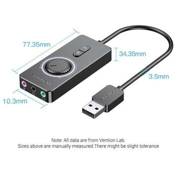 Vention USB звуковая карта CDRBB, 16 бит, 44100-48000 Гц, USB, 3.5 мм, 2 кнопки, 0.15 м, черный (CDRBB)