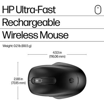 HP 515 bezvadu pele 9C2F7AA#ABB, 4000 DPI, 2.4 GHz, 10 m, 5 pogas, USB Type-A uztvērējs, USB Type-C uzlāde, melna (9C2F7AA#ABB)