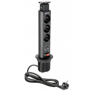 Gtv мебельная розетка, AE-BPW3S60U-20, 3xSHUKO, 2xUSB-A 2.1A, 1.8m, черная (AE-BPW3S60U-20)