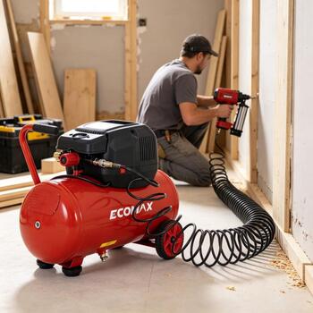 Ecomax virzuļkompresors EMX 0202484, 1300W, 24L, 220-240V, 155L/min, 8bar, bezeļļas, horizontāla tvertne, pārvietojams (0202484&EMX)