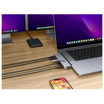 Hyper dokstacija DUO Pro HD575-GRY-GL, 1x HDMI, 1x RJ-45, 1GbE, USB4, USB-C x 2, pelēka (HD575-GRY-GL)
