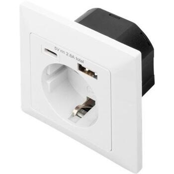 Digitus безопасная розетка DA-70615, 5V, 2.8A, 1 x USB Type-C, 1 x USB A, 2 USB разъема, 2P+E (DA-70615)