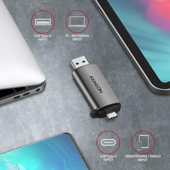 Axagon кардридер CRE-SAC, USB 3.2 Gen 1, 2 слота, 5000 Mbit/s, металлический корпус, поддерживает microSD, SD (CRE-SAC)