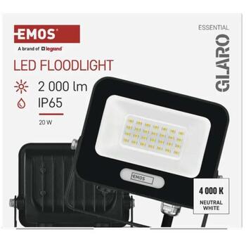 Emos LED прожектор GLARO ZS2224B, 20 W, 2000 lm, IP65, нейтральный белый, алюминий, 120°, 20 000 ч (ZS2224B)