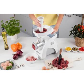 Zelmer ZMM9802B мясорубка, 70504991P, 2200 Вт, 3 кг/мин, 3 решетки, реверс, насадка для колбас, белый (70504991P)