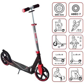 Muuwmi Aluminium Scooter AU 565, 2x205mm, 82A, ABEC 7, 100kg, 580x120mm, складной, регулируемая высота руля (AU 565)