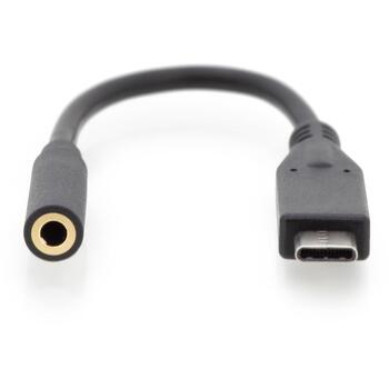 Digitus USB Type-C audio adapteris kabelis, AK-300321-002-S, 0.2m, 24bit/48KHz, USB 3.1, melns (AK-300321-002-S)