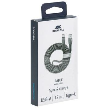 Rivacase USB-C кабель PS6102GR12, 1.2м, серый, USB 2.0, 480Mbps, 5000+ изгибов, нейлоновая оплетка (PS6102GR12)