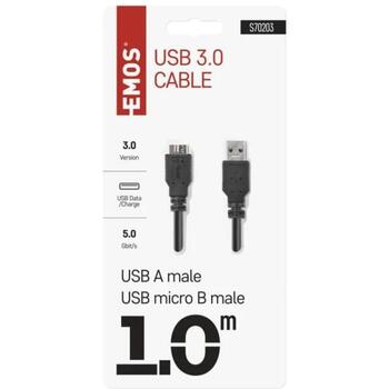 Emos USB-кабель S70203, 1м, черный, 3.0, 5 Гбит/с, A разъем – микро B разъем, для зарядки/переноса данных (S70203)