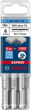 Triecienurbis SDS plus-7X 6x50x115mm, 10 gab., Perforatora urbjiem EXPERT SDS PLUS-7X TRIECIENURBIS PERFORATORIEM, 2608900159, BOSCH (2608900159)